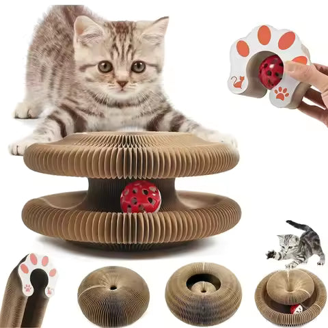 Interactive Magic Organ Scratch Cardboard Foldable Scratching Board with Bell Ball Corrugated Scratch Pad for Indoor Cats