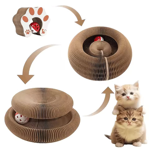 Interactive Magic Organ Scratch Cardboard Foldable Scratching Board with Bell Ball Corrugated Scratch Pad for Indoor Cats